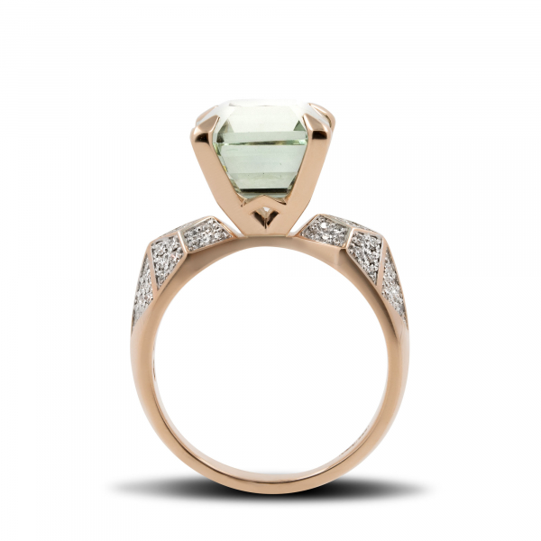 Gold Ring With Green Amethyst and Diamonds Mint Ice