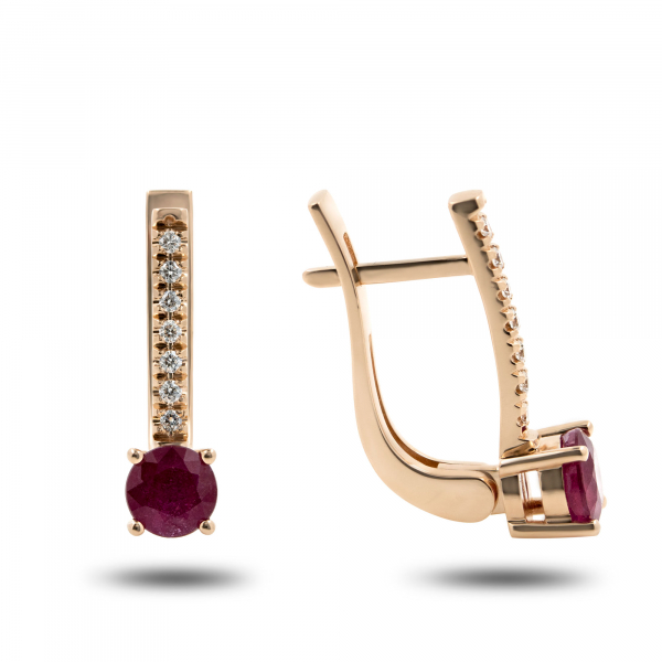 Gold Earrings With Rubies And Diamonds 'Ruby Elegance'