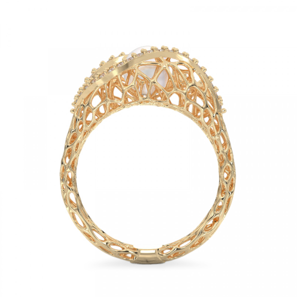 Seashell With Pearl Yellow Gold Ring 