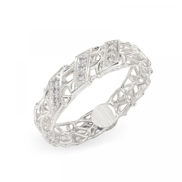 Coral Ring With Diagonal From White Gold