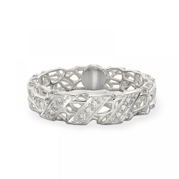 Coral Ring With Diagonal From White Gold