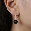 Gold Earrings With  Blue Aventurine and Diamonds