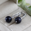 Gold Earrings With  Blue Aventurine and Diamonds