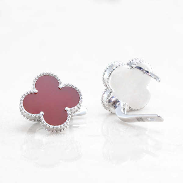 Silver Earrings Clover With  Сarnelian