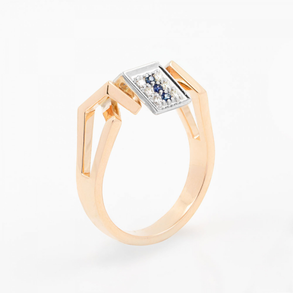 Gold Ring Geometric With Diamonds