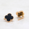 Gold Plated Earrings Clover With Onyx