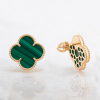 Gold Plated Earrings Clover  With Malachite