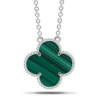 Silver Necklace Clover With Malachite