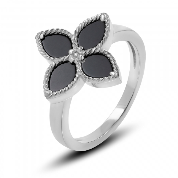 Серебряное кольцо Черный Цветок Лилии