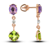 Gold Earrings With Amethyst And Olivine