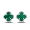 Silver Earrings Clover Mini With Malachite