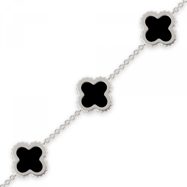 White Gold Bracelet Clover Mini With Onyx