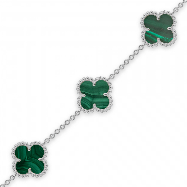 White Gold Bracelet Clover Mini  With Malachite