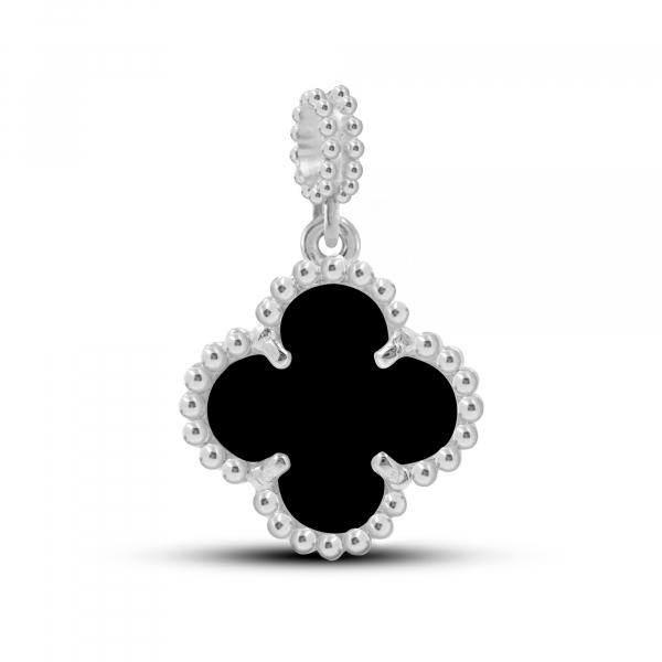 Silver Pedant Mini Clover With Onyx