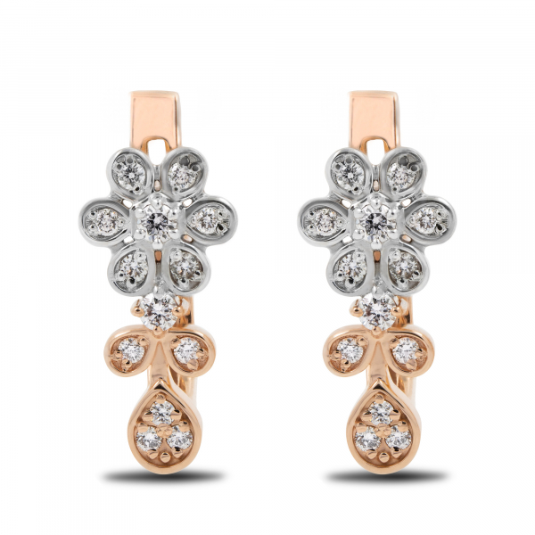 Gold Earrings Flower With Diamonds