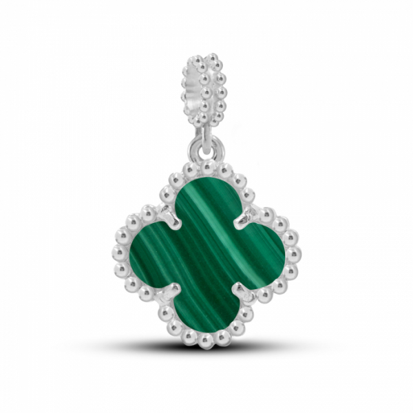 Gold Pedant Mini Clover With Malachite