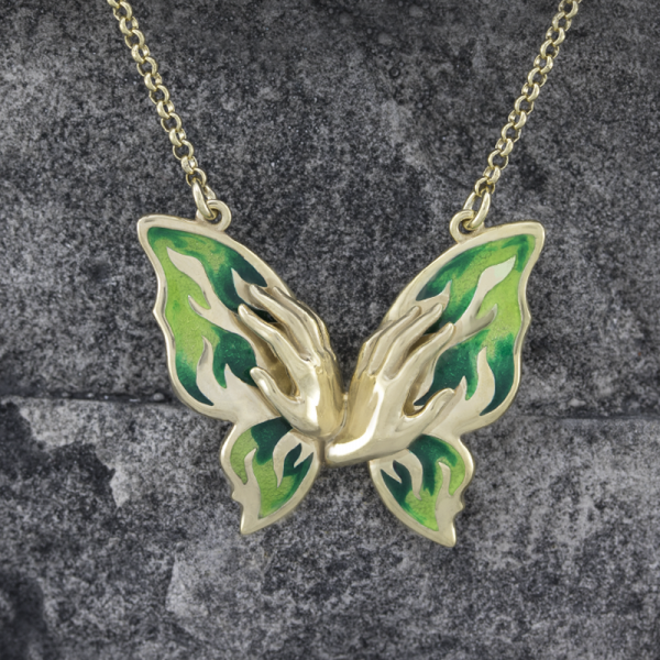 Gold Plated Necklace Green Butterfly