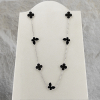Silver Necklace Clover Onyx